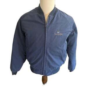 Vintage Sea World Bomber Jacket Blue Full Zip Embroidered Logo Size M